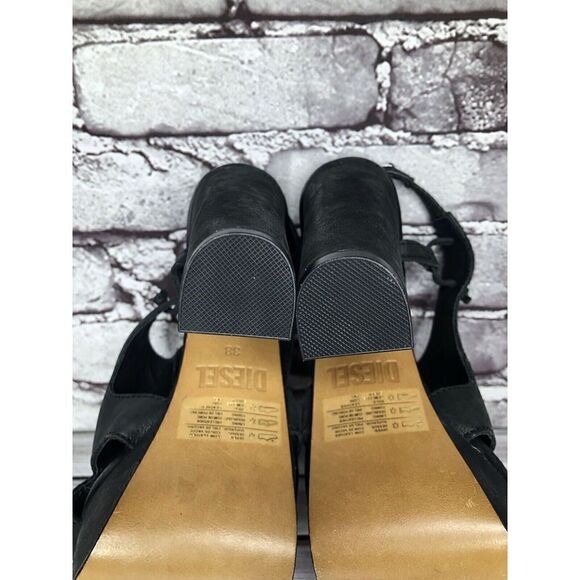 Diesel Kaboom Tulley Black Leather High Heel Platform Nubuck Sandals Women Sz 38 - Picture 12 of 16